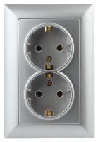 Розетка однофазная двойная скрытого монтажа, в рамку с заземлением без шторок алюминий 16А 250В IP20 4-205-03 Intro Solo Б0053664