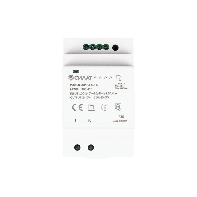 Блок питания на DIN-рейку, 60W, 2.5A, 24V / 90-264VAC Силат 902425 Блок питания на DIN-рейку, 60W, 2.5A, 24V / 90-264VAC Силат 902425