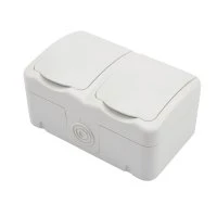Блок горизонтальный 2 розетки (керамика) Mini OG IP54 с заземлением, о/у, белый Kranz KR-78-0607