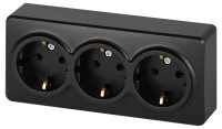 Розетка Эксперт 11-2208-05 тройная с заземлением 3х2P+E Schuko, IP20, 16A-250В, ОУ, антрацит ЭРА Б0063007