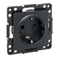 Стокгольм Механизм Розетки 1-местной с/з 16А черный с защ. штор. EKF EZR16-028-10