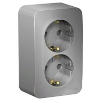 BLANCA  розетка наружная  двойная с заземлением без шторок, 16А, 250В, алюминий Systeme Electric BLNRA010203