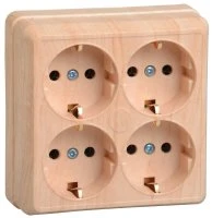 Розетка РС24-3-ОС четырехместная с заземляющим контактом 16А открытая установка Октава сосна IEK ERO41-K03-16-DC