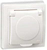 КВАРТА Розетка одноместная РСбш10-3-КБ-44 с заземляющим контактом с защитными шторками и крышкой 16А IP44 белый IEK KV-R16-16-44-K01