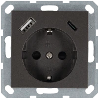 Розетка Schuko с USB A+C с защитными шторками 16A 250V~ 2P+T USB 25W, цвет Мокко Jasmart G5501USB-25Z