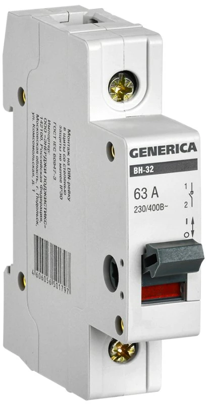 Выключатель нагрузки 1п ВН-32 GENERICA 63А IEK MNV15-1-063 Выключатель нагрузки 1п ВН-32 GENERICA 63А IEK MNV15-1-063
