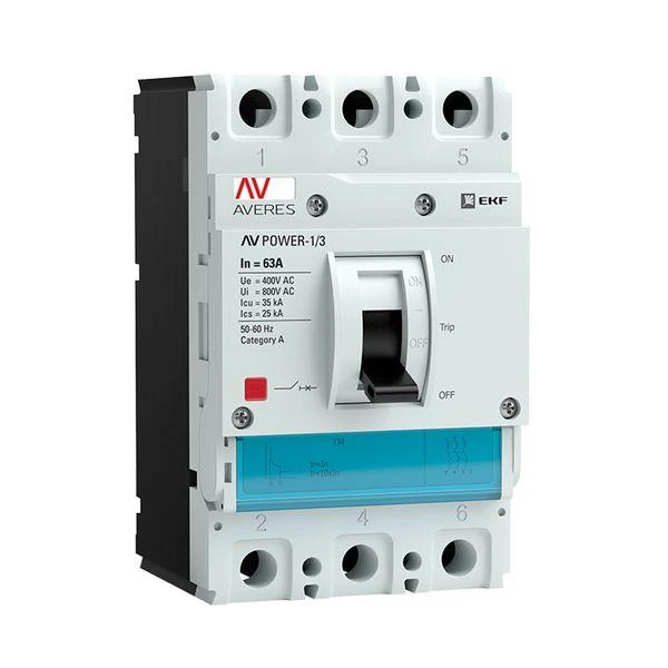 Выключатель автоматический AV POWER-1/3 63А 35кА TR EKF mccb-13-63-TR-av Выключатель автоматический AV POWER-1/3 63А 35кА TR EKF mccb-13-63-TR-av