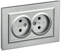 BRITE Розетка 2-местная без заземления без защитных шторок 10А в сборе РС12-2-БрА алюминий IEK BR-R20-10-K47-F