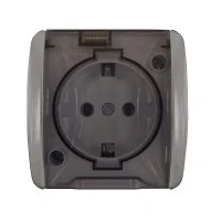 Клио розетка одноместная с прозрачной крышкой Клио, IP54, с/з, о/у, 16А, 220В, серый (еврослот) UNIVersal К2229-Gr