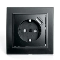 Розетка одноместная с/з с защитной шторкой и с USB, серия Эрна, черный, Stekker STEKKER PST16-9011-03 39480