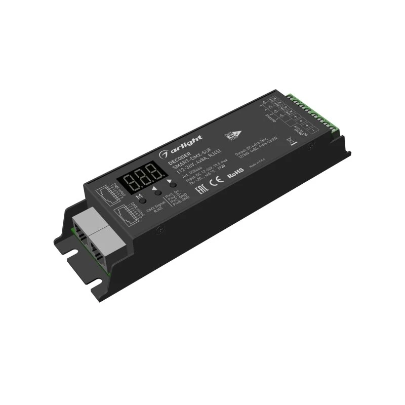 Декодер SMART-DMX-SUF (12-36V, 4x8A, RJ45) (, IP20 Металл, 5 лет) Arlight 028444 Декодер SMART-DMX-SUF (12-36V, 4x8A, RJ45) (, IP20 Металл, 5 лет) Arlight 028444