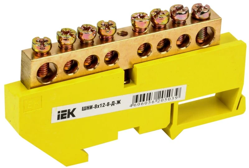 Шина PE земля на DIN-изоляторах ШНИ-8х12-8-Д-Ж IEK YNN10-812-8D-K05 Шина PE земля на DIN-изоляторах ШНИ-8х12-8-Д-Ж IEK YNN10-812-8D-K05