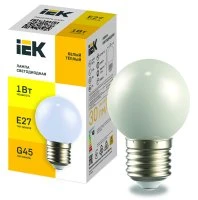 LIGHTING Лампа светодиодная декоративная G45 шар 1Вт 230В теплый белый E27 IEK LLE-G45-1-230-WW-E27