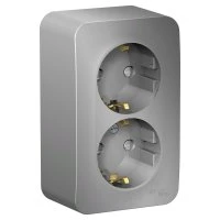 Розетка BLANCA наружная двойная, с заземлением, со шторками, с изолирующей пластиной, 16А, 250В, алюминий Systeme Electric BLNRA011213