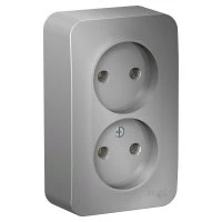 Розетка BLANCA наружная двойная, без заземления, без шторок, с изолирующей пластиной, 16А, 250В, алюминий Systeme Electric BLNRA000213