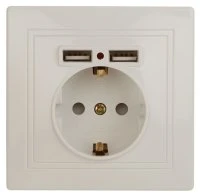 Розетка Intro Plano 1-410-02 с заземлением 2P+E Schuko со шторками, 16А-250В + 2хUSB 5В-2,1А, IP20, СУ, слоновая кость Б0053943