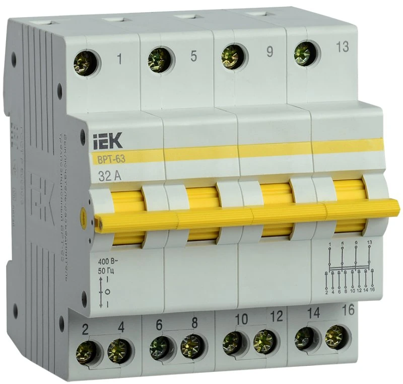 Выключатель-разъединитель трехпозиционный ВРТ-63 4P 32А IEK MPR10-4-032 Выключатель-разъединитель трехпозиционный ВРТ-63 4P 32А IEK MPR10-4-032