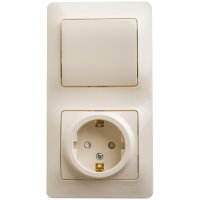 Блок: розетка с заземлением со шторками + выключатель одноклавишный бежевый Systeme Electric GSL000270