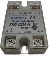 реле твердотельное SSR-40DA-H 40A Управляющее напряжение 3-32V DC 90-480V AC ANDELI ADL09-254