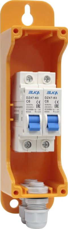 Коробка HS-1655-2SB(с 2-мя автоматическими выключателеми ) IP67 RAL 1033 ЭЛКА E6604-6 Коробка HS-1655-2SB(с 2-мя автоматическими выключателеми ) IP67 RAL 1033 ЭЛКА E6604-6