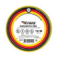 Изолента ПВХ KRANZ 0.13х15 мм, 10 м, желто-зеленая 10шт Kranz KR-09-2007