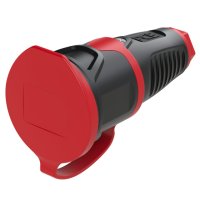 Розетка кабельная 16A/250V/2P+E/IP54 с крышкой,   корпус черный, крышка и маркер красный PCE 2521-sr 00-00027693