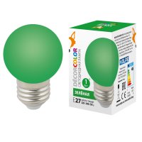 Лампа декоративная светодиодная LED-G45-1W/GREEN/E27/FR/С Форма шар матовая Цвет зеленый Картон Uniel UL-00005648