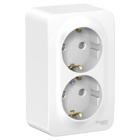 BLANCA розетка наружная двойная с заземлением со шторками и металлической пластиной, 16А, 250В,     белый Systeme Electric BLNRA011221