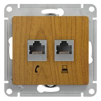 GLOSSA Розетка двойная телефон/компьютер RJ11+RJ45 категория 5е дуб в рамку Systeme Electric GSL000585