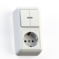 ОПТИМА Блок Выключатель 2 клавишный с подсветкой 10А/ розетка с заземлением 16А БКВР-433 наружный белый Кунцево-Электро 8067