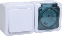 Гермес PLUS Блок наружный: выключатель одноклавишный и розетка с заземлением IP54 IEK EBGMP20-K03-31-54-EC