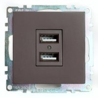 Розетка двухместная USB (механизм), 250В, 2,1А, серия Катрин, шоколад Stekker STEKKER GLS10-7115-04 49027