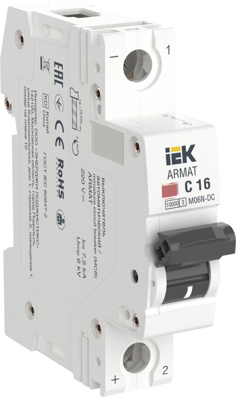 ARMAT Автоматический выключатель M06N-DC 1P C 16А IEK AR-M06N-1-C016DC ARMAT Автоматический выключатель M06N-DC 1P C 16А IEK AR-M06N-1-C016DC