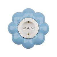 Розетка одноместная KRANZ HAPPY Цветок скрытой установки, заземл и шторками, белая/голубая Kranz KR-78-0628