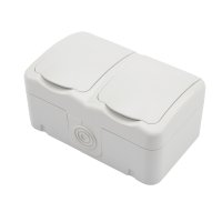 Блок горизонтальный 2 розетки Mini OG IP54 с заземлением, о/у, белый Kranz KR-78-0606