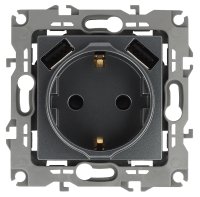 Розетка 2P+E 16A-250В, штор. с 2xUSB 5В-3А, Эра12, графит (10/100/2000) 12-4109-12 ЭРА Б0047846