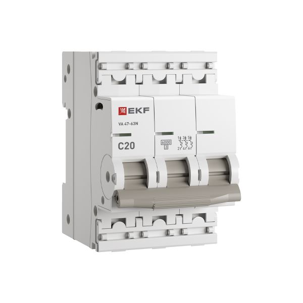 Автоматический выключатель 3P 20А (C) 6кА ВА 47-63N PROxima EKF M636320C Автоматический выключатель 3P 20А (C) 6кА ВА 47-63N PROxima EKF M636320C