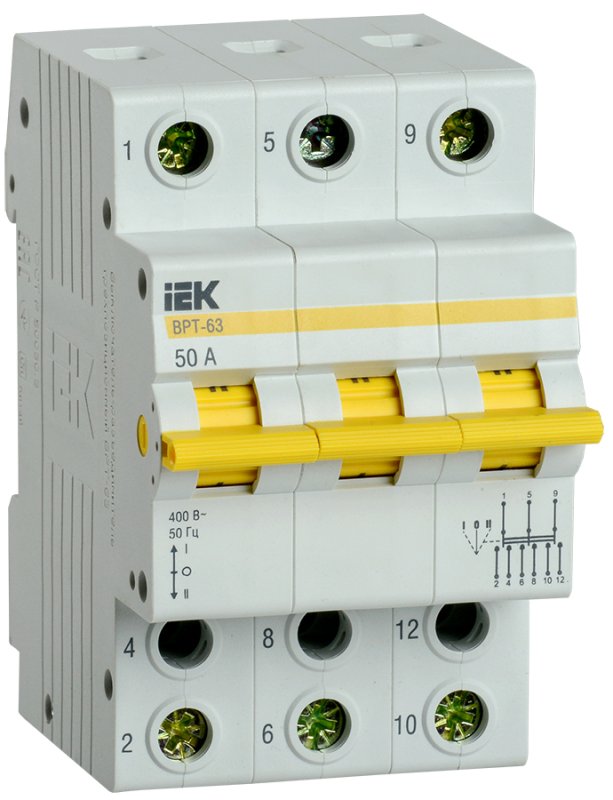 Выключатель-разъединитель трехпозиционный ВРТ-63 3P 50А IEK MPR10-3-050 Выключатель-разъединитель трехпозиционный ВРТ-63 3P 50А IEK MPR10-3-050