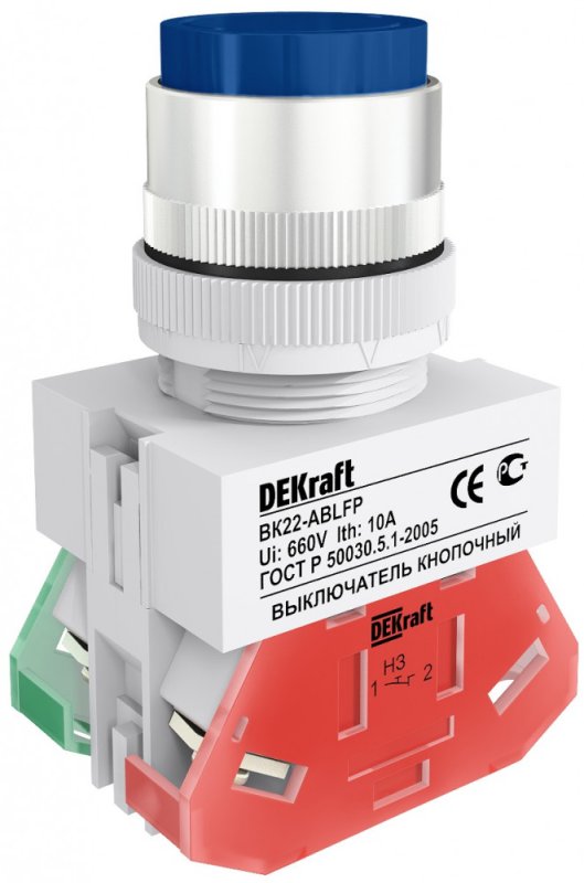 Кнопка ABLFP 22мм синяя 220В ВK-22 Dekraft 25022DEK Кнопка ABLFP 22мм синяя 220В ВK-22 Dekraft 25022DEK