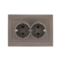 Валенсия лицевая панель розетки 2-местной с/з 16А графит с защ. штор. EKF ESR16-L-128-60