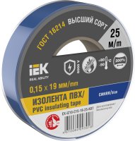 Изолента 0.15х19мм синяя 25м IEK EX-IZ10-C15-19-25-K07 Изолента 0.15х19мм синяя 25м IEK EX-IZ10-C15-19-25-K07