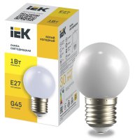 LIGHTING Лампа светодиодная декоративная G45 шар 1Вт 230В холодный белый E27 IEK LLE-G45-1-230-W-E27