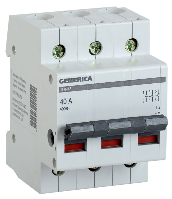 Выключатель нагрузки 3п ВН-32 GENERICA 40А IEK MNV15-3-040 Выключатель нагрузки 3п ВН-32 GENERICA 40А IEK MNV15-3-040