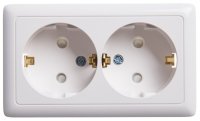 ХИТ открытой установки Розетка двойная с заземлением со шторками, 16А, белый Systeme Electric RA16-239-B