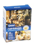 Гирлянда светодиодная на батарейках 2AA (не в/к) Роса 2м 20 светодиодов Теплый белый свет Провод медный Uniel UL-00007183