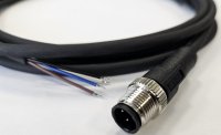 Кабель M12, 4A, штыревой, 3000 мм, прямой, полиуретан, черный, свободный конец СТЭЗ 185210405