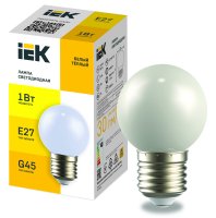 LIGHTING Лампа светодиодная декоративная G45 шар 1Вт 230В теплый белый E27 IEK LLE-G45-1-230-WW-E27