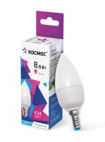 Лампа светодиодная LED 8.5Вт Свеча 220В Е14 D37х100 6500К холодный 720 лм Космос LkecLED8.5wCNE1465