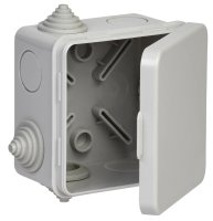 Коробка распаячная КМ41238 для открытой проводки соткидной крышкой 80х80х50мм IP54 (RAL 7035, 7 гермовводов) IEK UKO31-080-080-050-K03-54